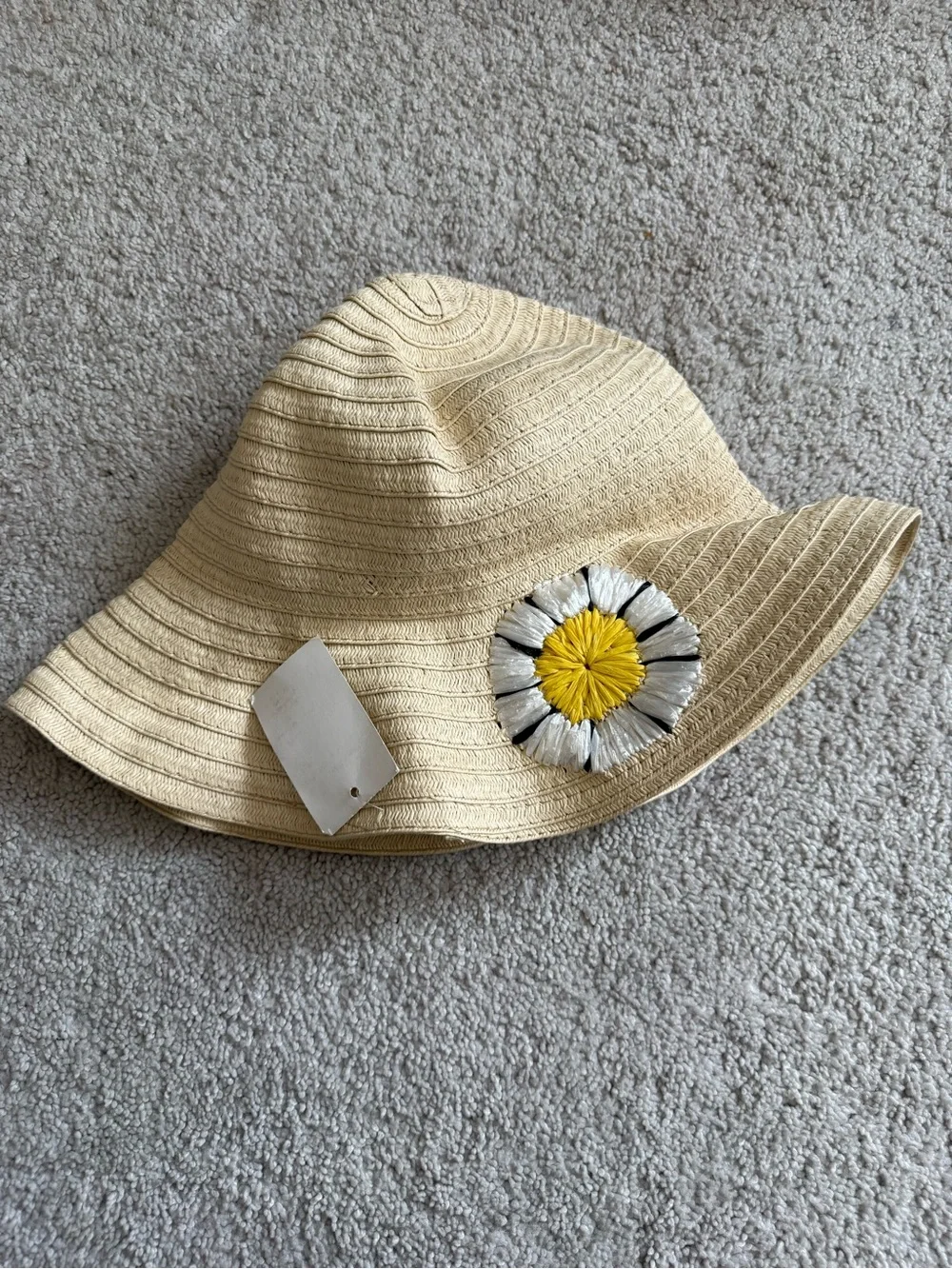 Beige Straw Sun Hat w/ Daisy Flowers Wide Brim Beach Summer Women’s One Size New